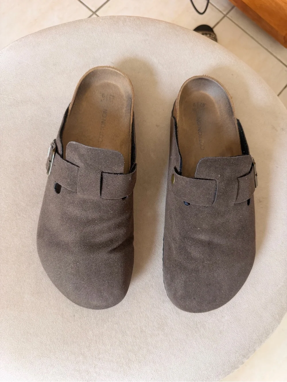 Men's Brown Suede Slip-On Clogs with Buckle